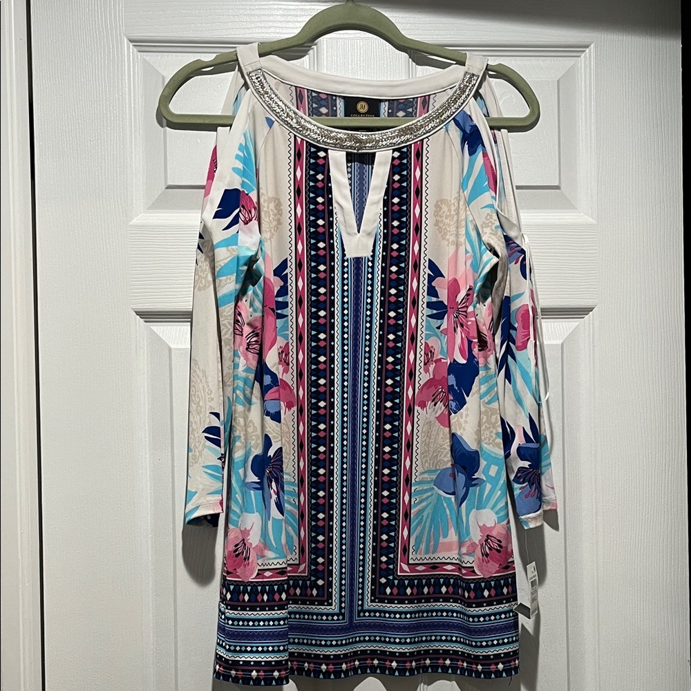 JM Collection Floral Cold-Shoulder Tunic